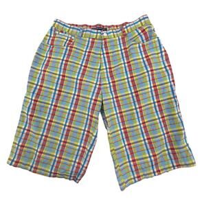 BEYOND THE LIMIT Shorts Mens Size 38 Plaid Cargo Flat Front Vintage Long Length